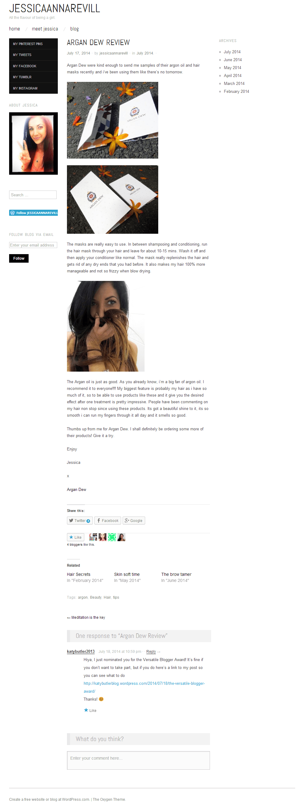 Argan Dew Review on JESSICAANNAREVILL.WORDPRESS.COM